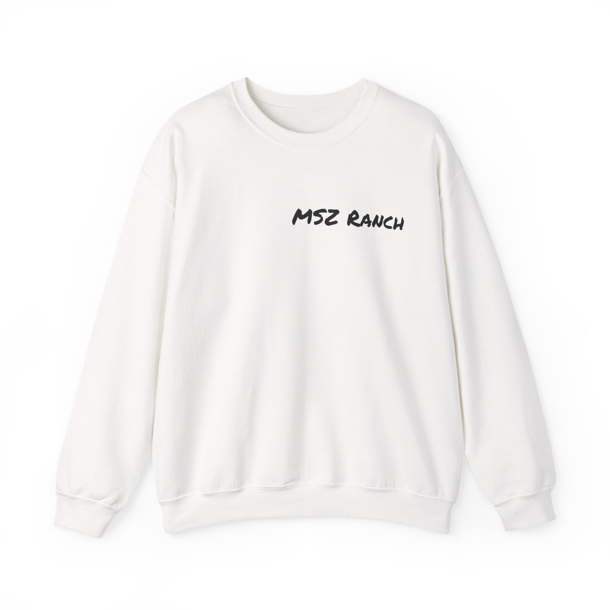MSZ Ranch Crewneck Sweatshirt — Retro Deer Patch Back, Script Front