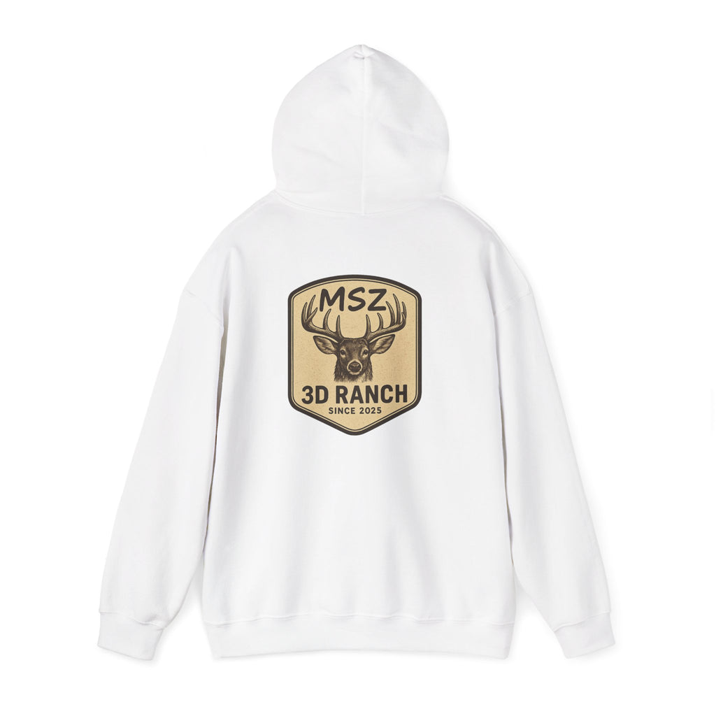 MSZ Ranch Buck Logo Hoodie — Rustic Deer Patch Pullover