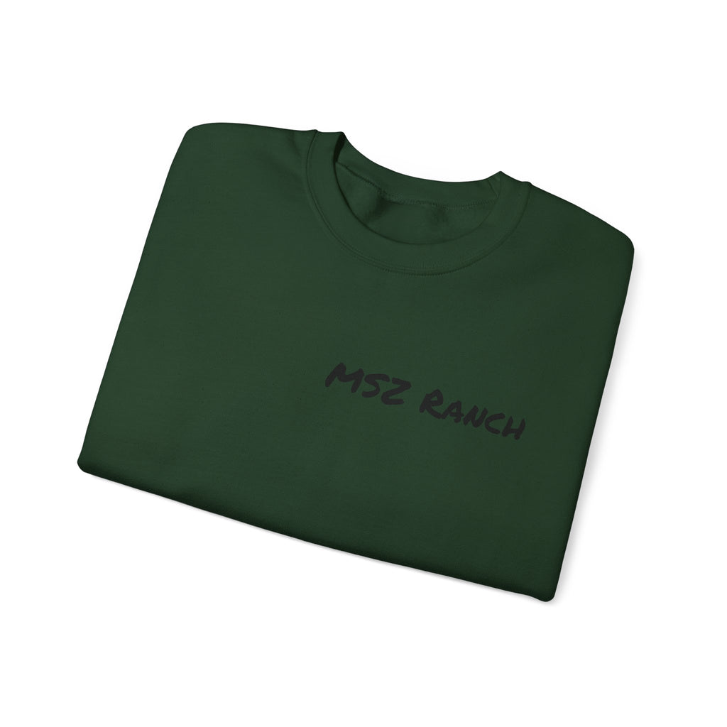 MSZ Ranch Crewneck Sweatshirt — Retro Deer Patch Back, Script Front